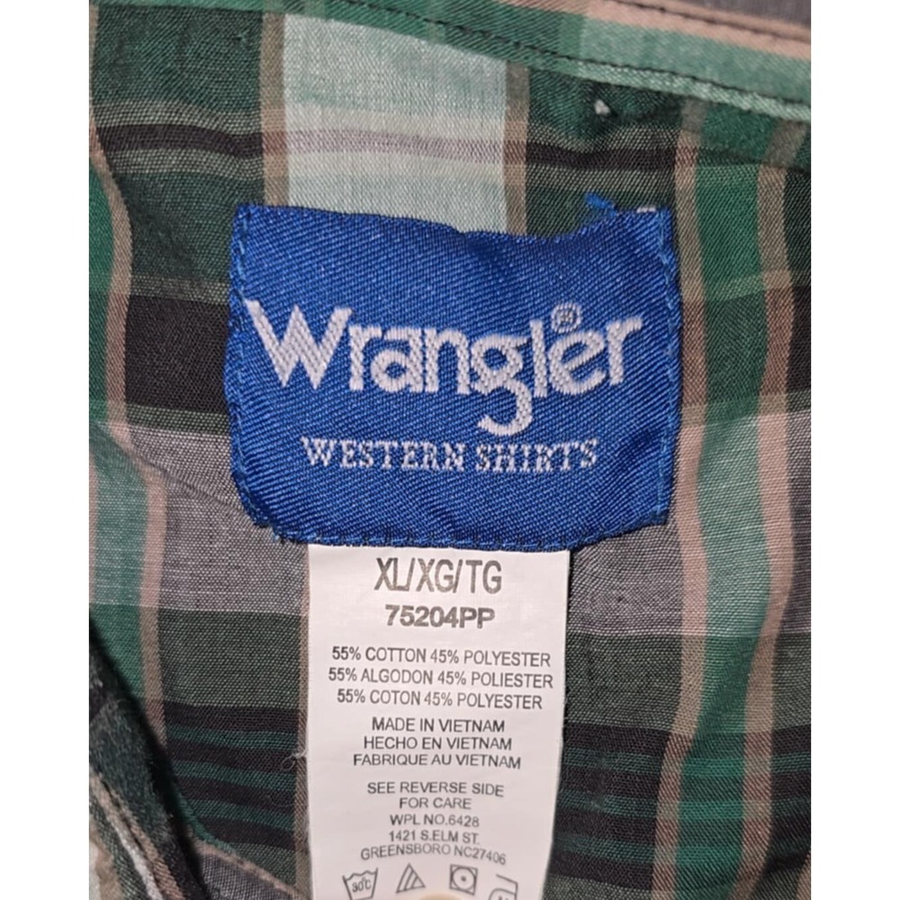 Wrangler Shirt Mens XL Rodeo Western Pearl Snap Cowboy Green Plaid Ranch Relaxed - Picture 3 of 14